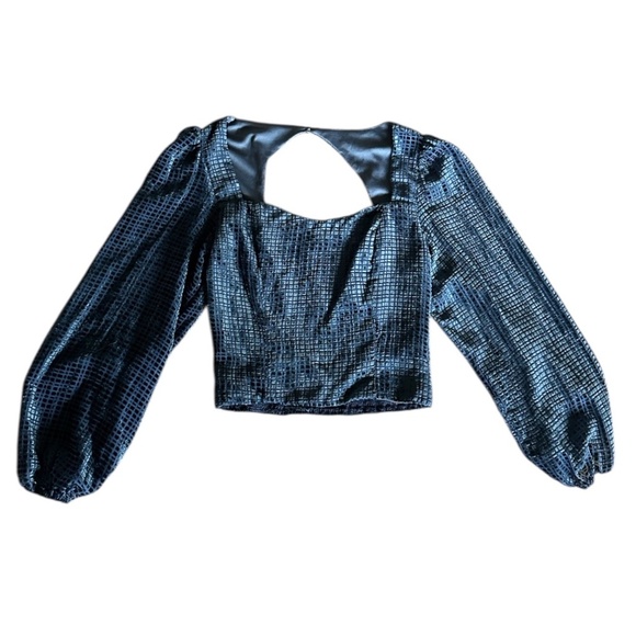 LUSH Graphite Cropped Balloon Sleeve Blouse - Picture 1 of 10